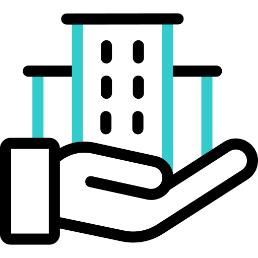 Icona di un palazzo tenuto in una mano