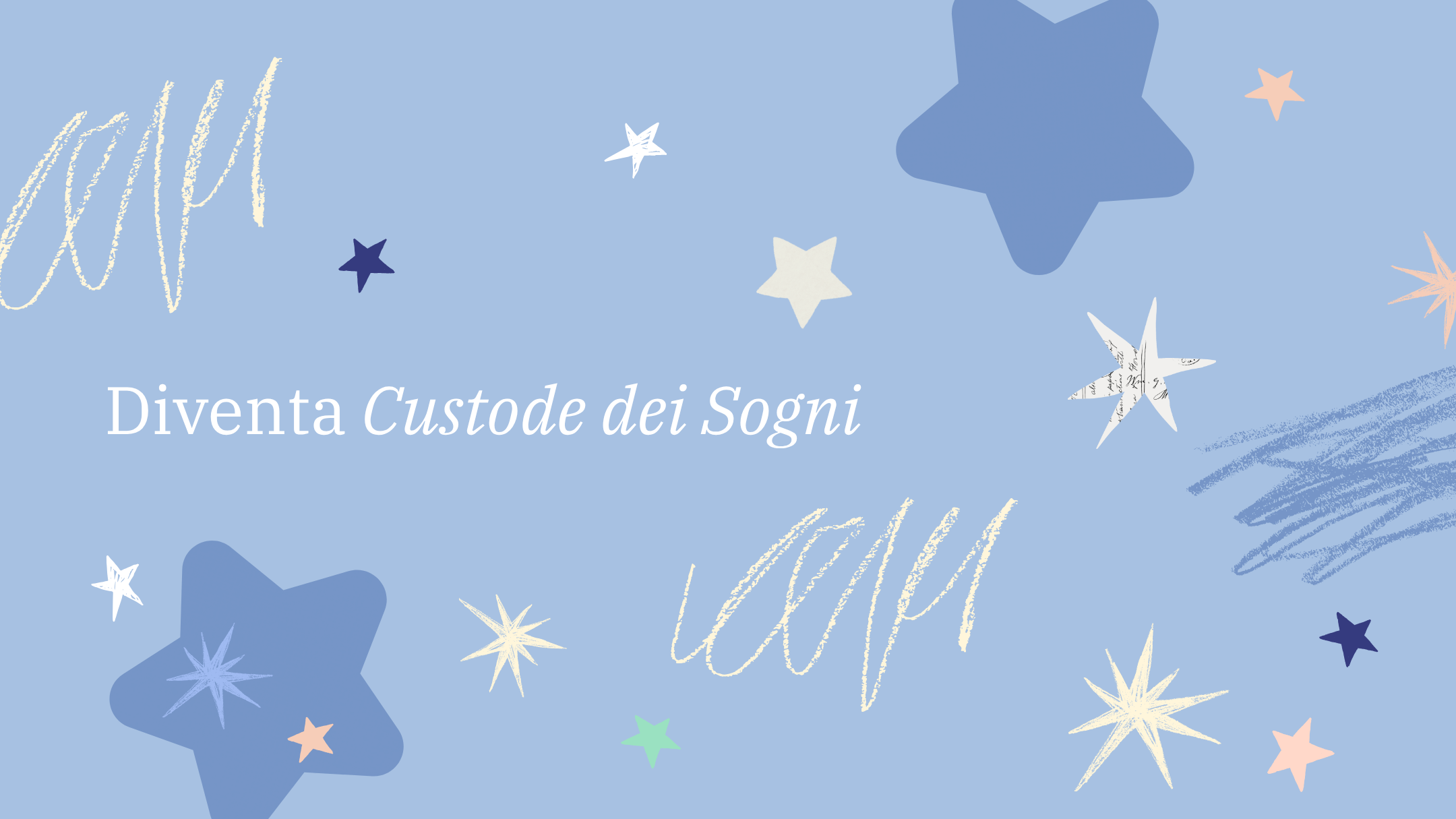 Disegni di stelle e scarabocchi su sfondo azzurro
